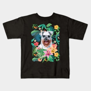 Tropical Salt and Pepper Schnauzer 1 Kids T-Shirt